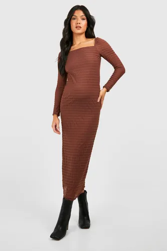 Womens Maternity Textured Rib Square Neck Midaxi Dress - Brown - 8, Brown