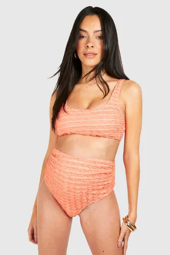 Womens Maternity Textured Ruffle High Waist Bikini Set - Pink - 8, Pink
