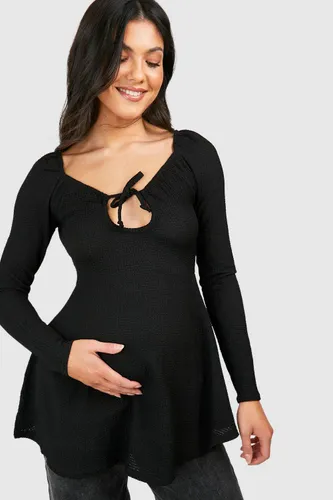 Womens Maternity Textured Tie Front Smock Top - Black - 8, Black