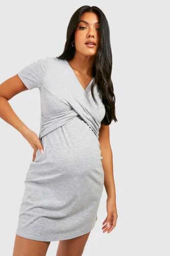 Womens Maternity Wrap Front Nursing Nightie - Grey - 8, Grey