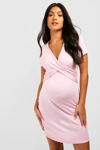 Womens Maternity Wrap Front Nursing Nightie - Pink - 8, Pink