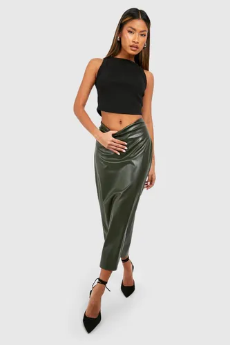 Womens Matte Faux Leather Midaxi Skirt - Green - 6, Green