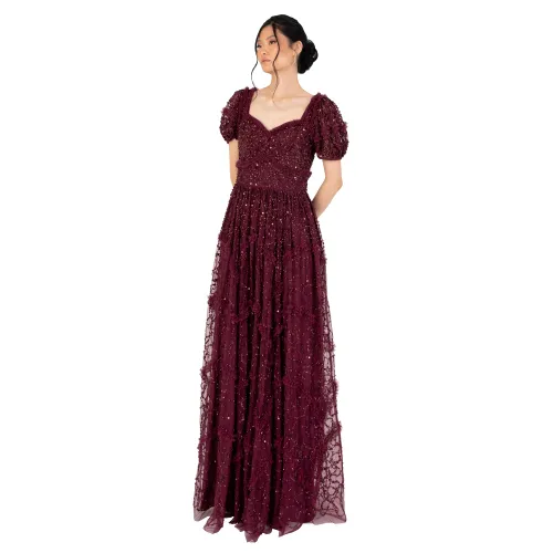 Womens Maxi Dress Ladies Embellished Frilly Sweetheart