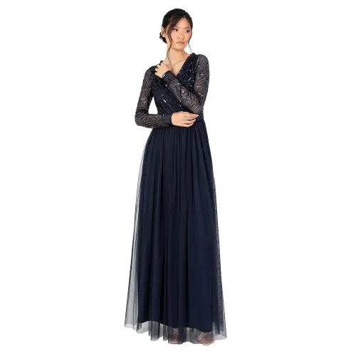 Women's Maxi Dress Ladies Embellished Wrap Tulle Frilly