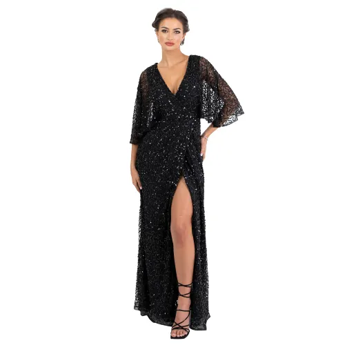 Womens Maxi Dress Ladies Sequin Embellished Wrap A-Line