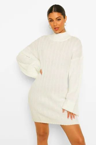 Womens Maxi Wide Sleeve Wide Rib Jumper Dress - White - S, White