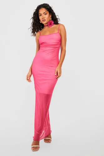 Womens Mesh Maxi Slip Dress - Pink - 8, Pink