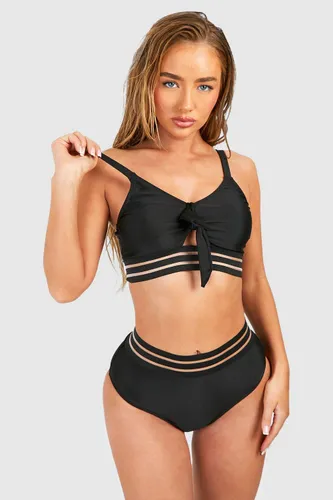 Womens Mesh Tape High Waisted Bikini Set - Black - 6, Black