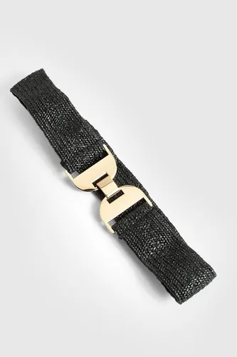 Womens Metal Clasp Elastic Waist Belt - Black - One Size, Black