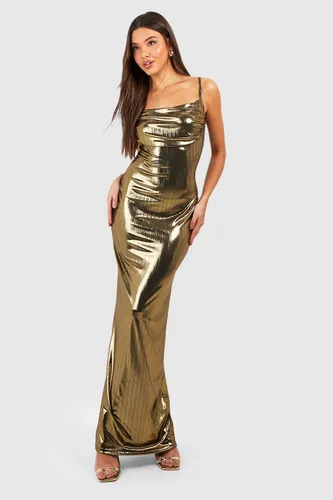 Womens Metallic Cowl Maxi Dress - Gold - 16, Gold
