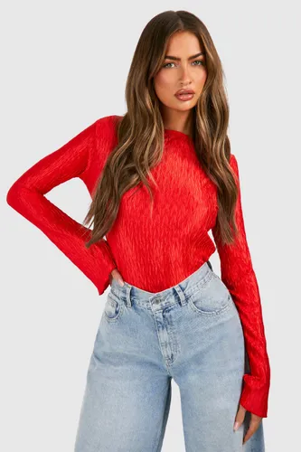 Womens Metallic Flare Long Sleeve Top - Red - 6, Red