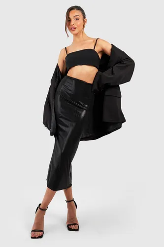 Womens Metallic Foil Midaxi Slip Skirt - Black - 16, Black