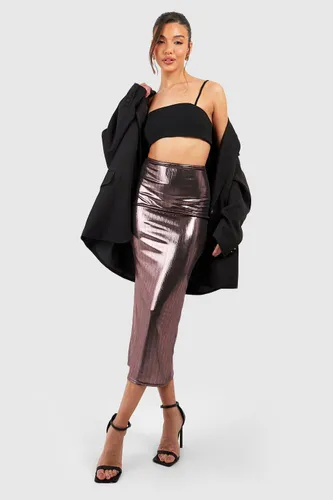 Womens Metallic Foil Midaxi Slip Skirt - Pink - 6, Pink