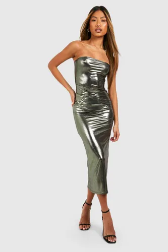 Womens Metallic Jersey Bandeau Midaxi Dress - Gold - 14, Gold