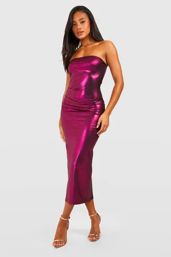 Womens Metallic Jersey Bandeau Midaxi Dress - Pink - 16, Pink