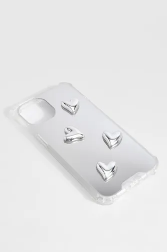 Womens Metallic Mirrored Heart Detail Phone Case - Grey - Iphone 11, Grey