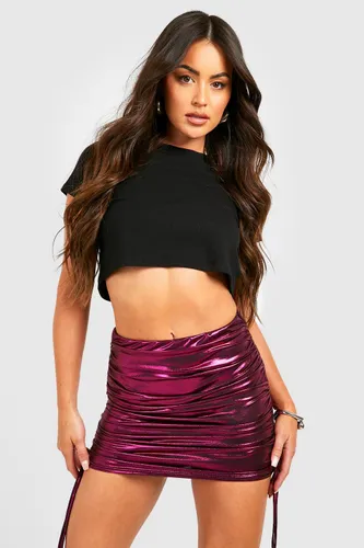 Womens Metallic Ruched Mini Skirt - Pink - 12, Pink