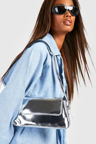 Womens Metallic Shoulder Bag - Grey - One Size, Grey