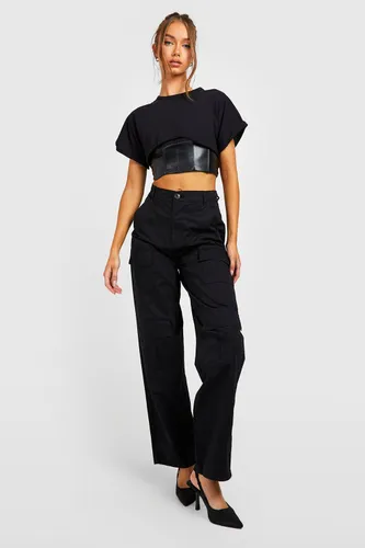 Womens Mid Rise Cargo Pocket Trouser - Black - 14, Black