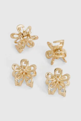 Womens Mini Metal Flower Hair Clips - Gold - One Size, Gold