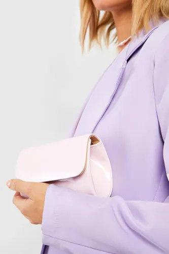 Womens Mini Structured Patent Clutch Bag & Chain - Beige - One Size, Beige