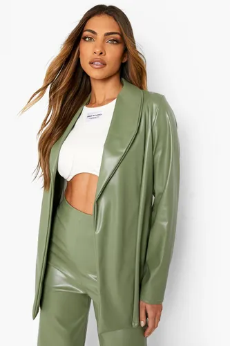 Womens Mix & Match Leather Look Fitted Blazer - Green - 8, Green