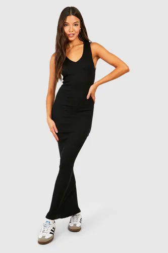 Womens Mixed Rib Knit Sleeveless Maxi Dress - Black - 8, Black