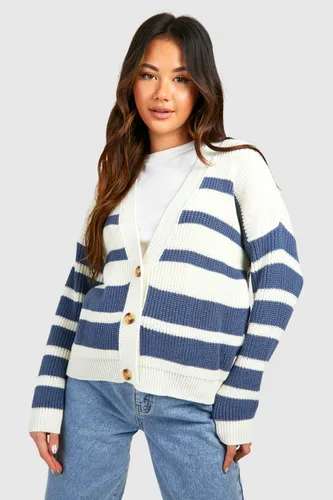 Womens Mixed Stripe Crop Cardigan - Cream - S, Cream