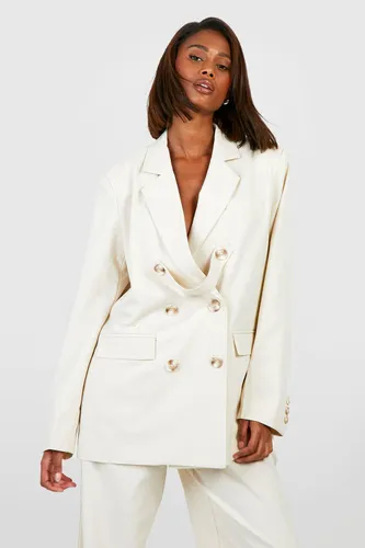 Womens Mock Horn Tab Detail Double Breasted Tailored Blazer - Cream - 14, Cream