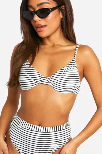 Womens Mono Stripe Rib Underwired Bikini Top - White - 6, White