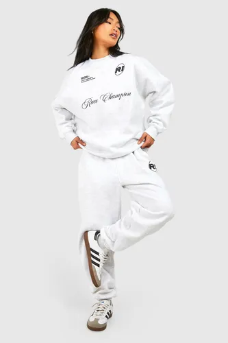 Womens Motorsport Multi Print Oversized Sweatshirt Tracksuit - Grey - S, Grey