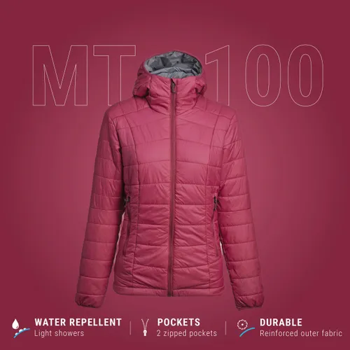 Women's Mountain Trekking Padded Jacket With Hood - MT100 -5°c