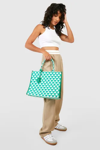 Womens Multi Printed Canvas Tote Bag - Green - One Size, Green