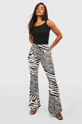 Womens Multi Zebra Printed Flared Trousers - Cream - 10, Cream