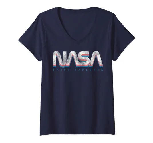 Womens NASA Official Space Explorer Retro Logo V-Neck