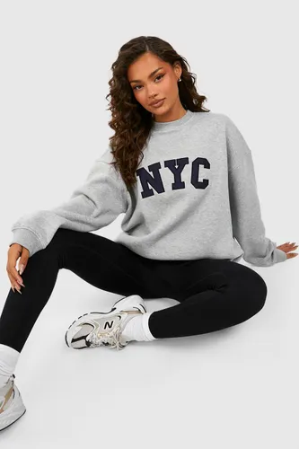Womens Nyc Applique Oversized Sweatshirt - Grey - Xs, Grey