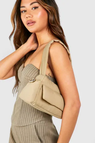 Womens Nylon Cargo Pocket Detail Shoulder Bag - Beige - One Size, Beige