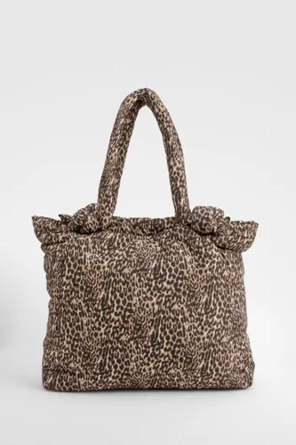 Womens Nylon Leopard Knot Handle Tote Bag - Multi - One Size, Multi