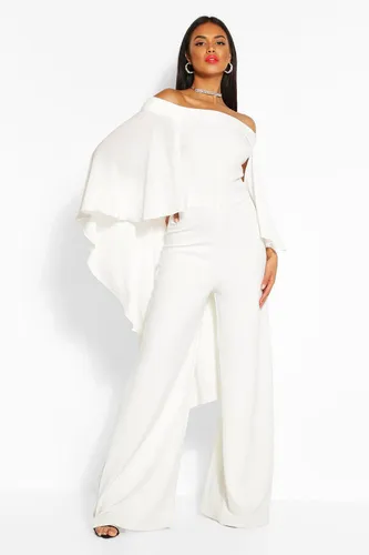 Womens Off The Shoulder Wide Leg Extreme Cape Jumpsuit - White - 12, White