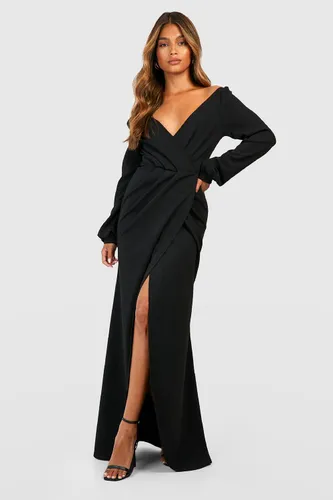 Womens Off The Shoulder Wrap Maxi Dress - Black - 8, Black
