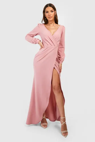 Womens Off The Shoulder Wrap Maxi Dress - Pink - 8, Pink