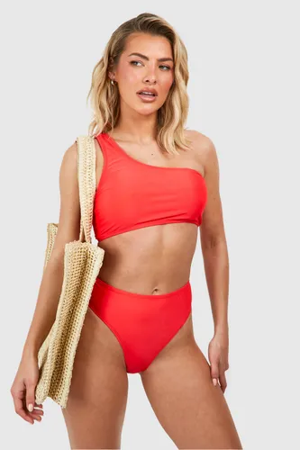 Womens One Shoulder Hipster Bikini Set - Red - 6, Red