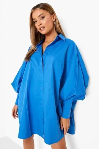 Womens Oversized Batwing Balloon Sleeve Shirt Dress - Blue - 18, Blue