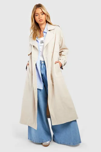 Womens Oversized Belted Maxi Trench - Beige - 12, Beige