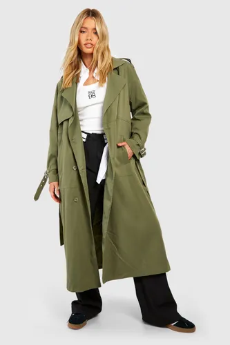 Womens Oversized Belted Maxi Trench - Green - 8, Green