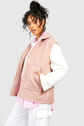 Womens Oversized Boucle Wool Look Gilet - Pink - 8, Pink