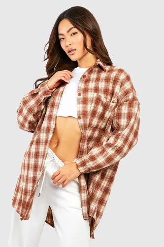 Womens Oversized Checked Shirt - Brown - 10, Brown