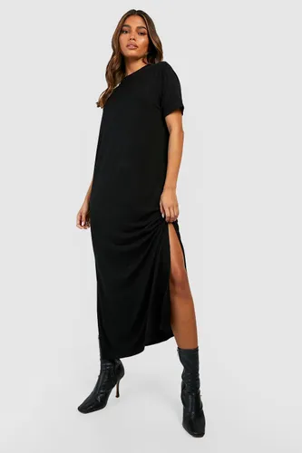 Womens Oversized Cotton Midi T-Shirt Dress - Black - 10, Black