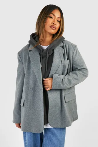 Womens Oversized Double Breasted Wool Blazer - Grey - 10, Grey