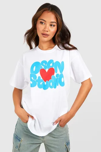 Womens Oversized Dsgn Studio Heart Print T-Shirt - White - L, White